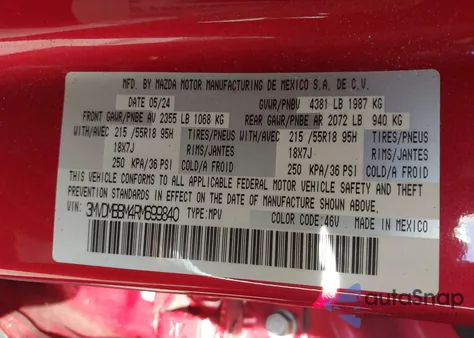 2024 Mazda Cx-30 2.5 S Select Sport из США, поврежденный, VIN 3MVDMBBM4RM699840